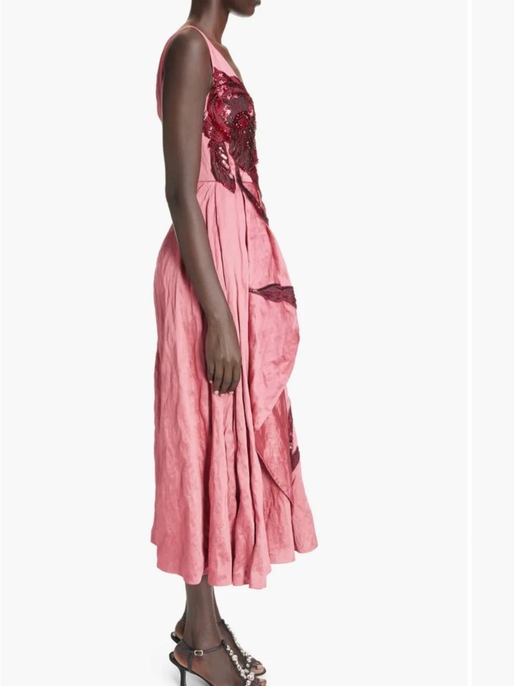ERDEM Applique Floral Satin Midi Dress - Picture 4 of 16